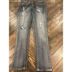 Dollhouse Charley Jeans Junior 3 Distressed Grunge Fringe Stretchy Comfy Casual
